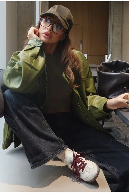 Bilge Vintage-Jacke aus grünem Kunstleder