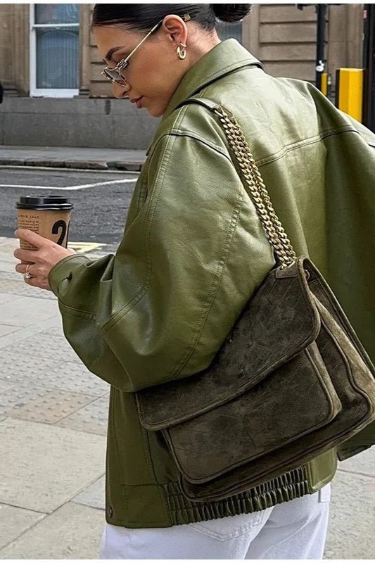 Bilge Vintage-Jacke aus grünem Kunstleder