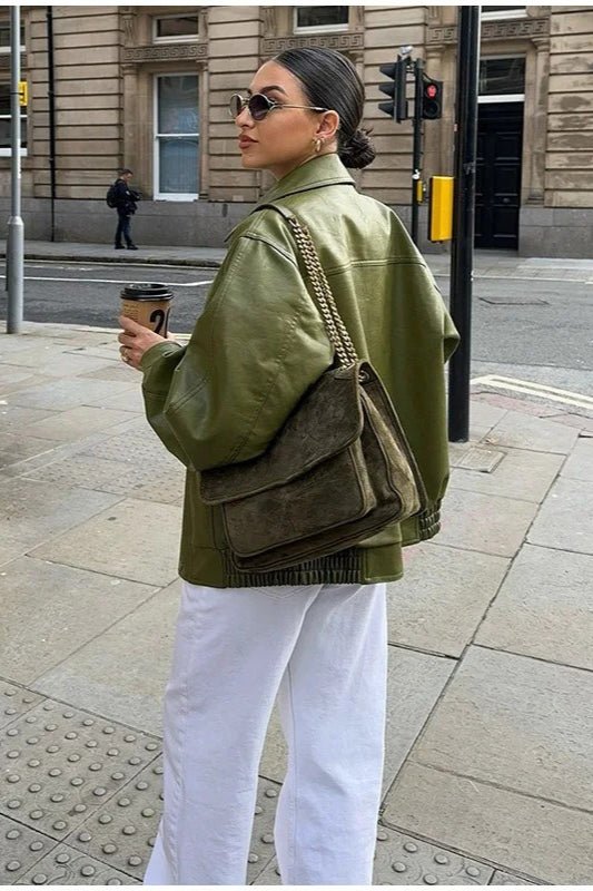 Bilge Vintage-Jacke aus grünem Kunstleder