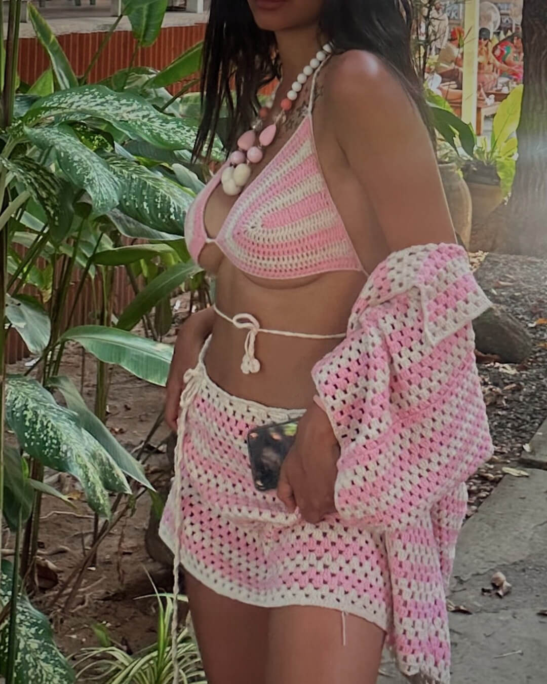 Bree gestricktes Bikini-Set mit Colorblocking und Mantel