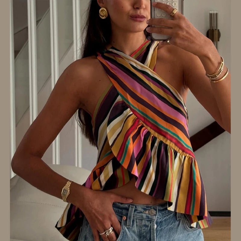 Briana gestreiftes Neckholder-Top