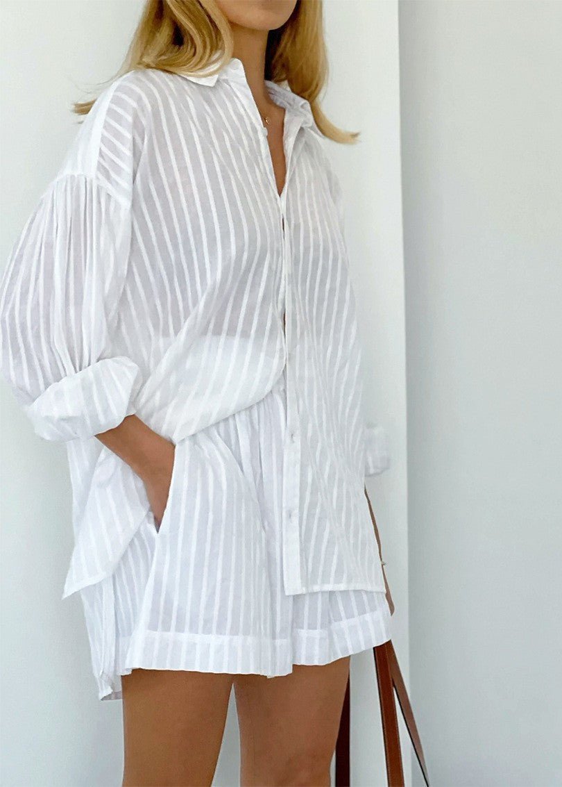 Bridget Gestreiftes Baumwollset aus Hemd und Shorts