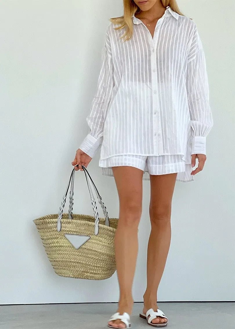 Bridget Gestreiftes Baumwollset aus Hemd und Shorts