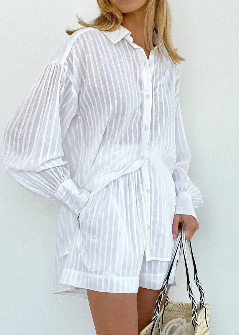 Bridget Gestreiftes Baumwollset aus Hemd und Shorts
