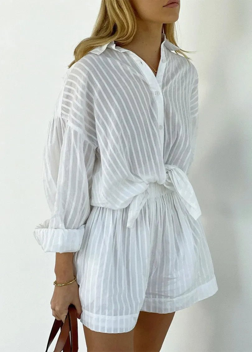 Bridget Gestreiftes Baumwollset aus Hemd und Shorts