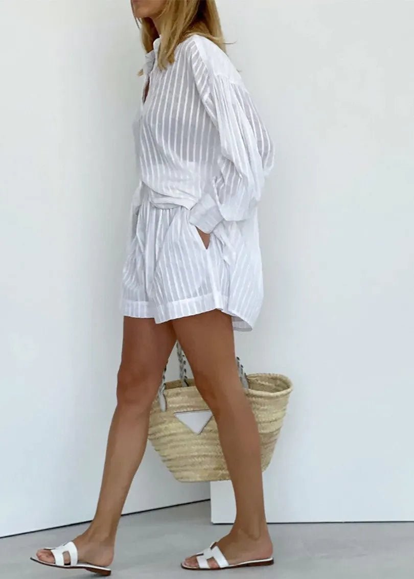 Bridget Gestreiftes Baumwollset aus Hemd und Shorts