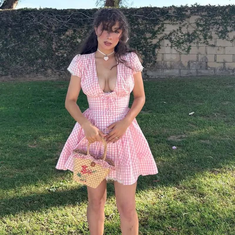 Brittany kariertes Minikleid mit Rüschen