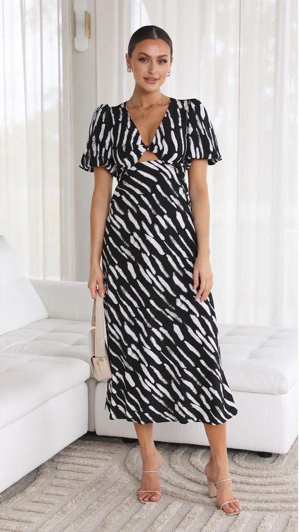 Brooke bedrucktes A-Linien-Midikleid mit V-Ausschnitt