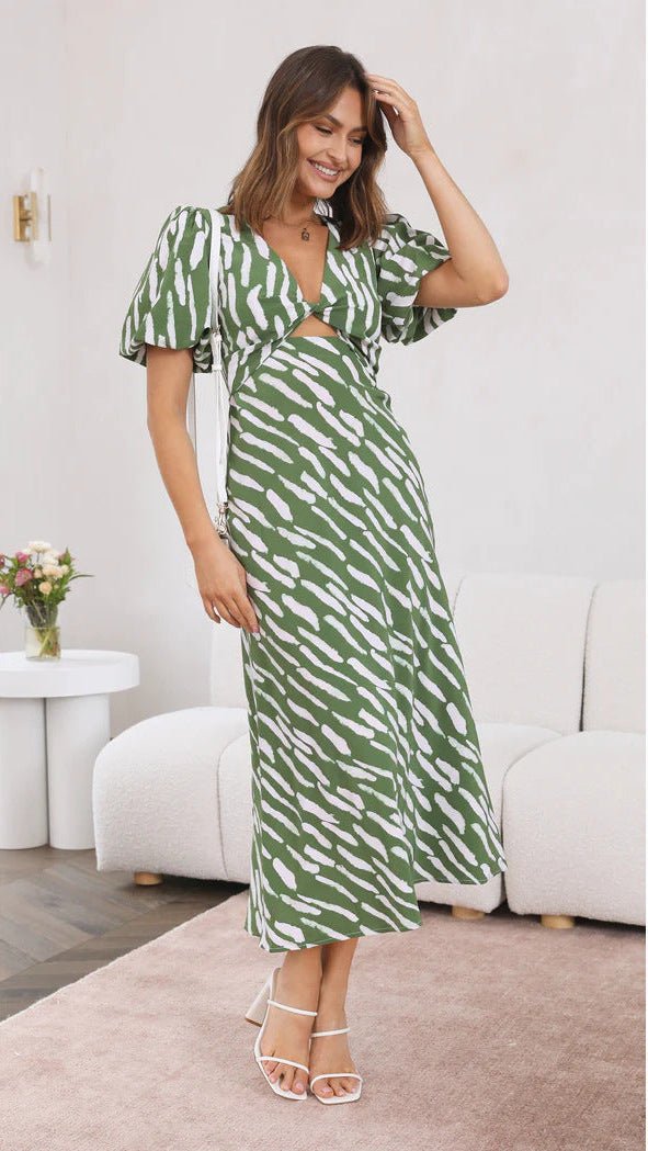 Brooke Printed V-Neck A-Line Midi Dress