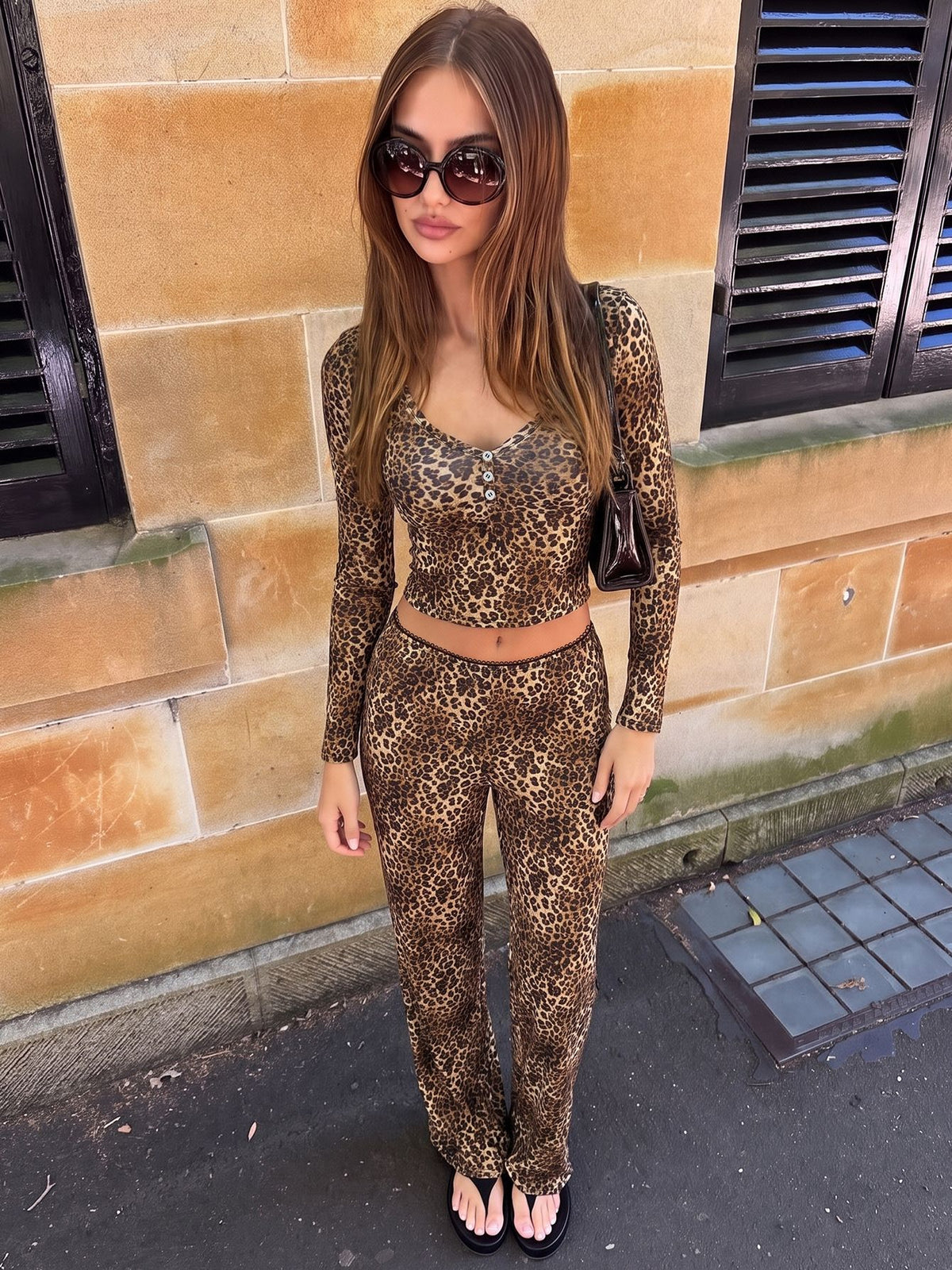 Jade Set aus Top und Hose mit Leopardenmuster