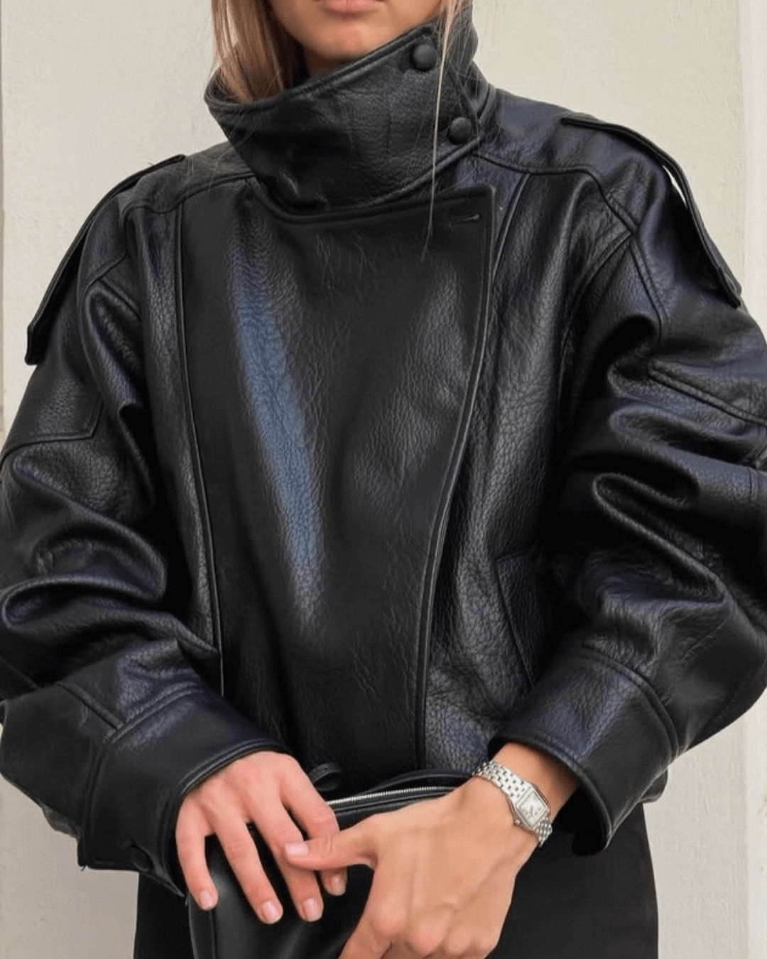 Asymmetrische Lederjacke Carla