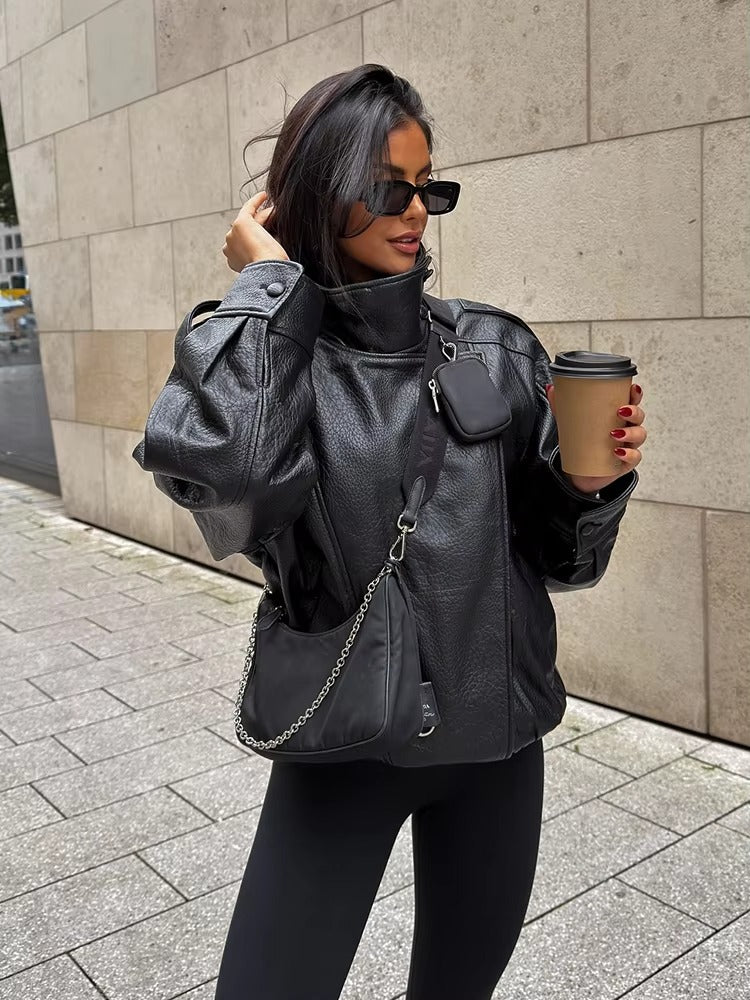 Asymmetrische Lederjacke Carla