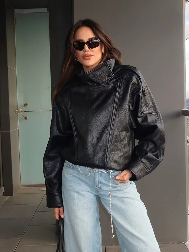 Asymmetrische Lederjacke Carla