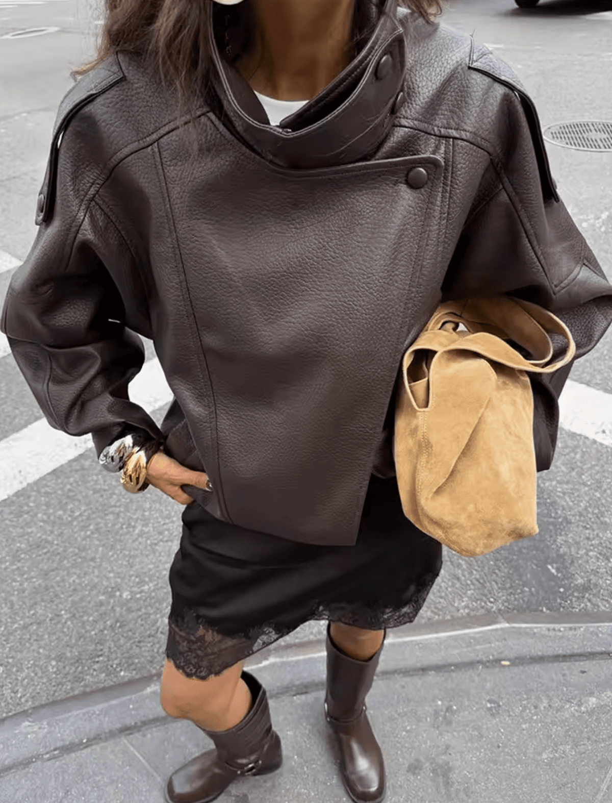 Asymmetrische Lederjacke Carla