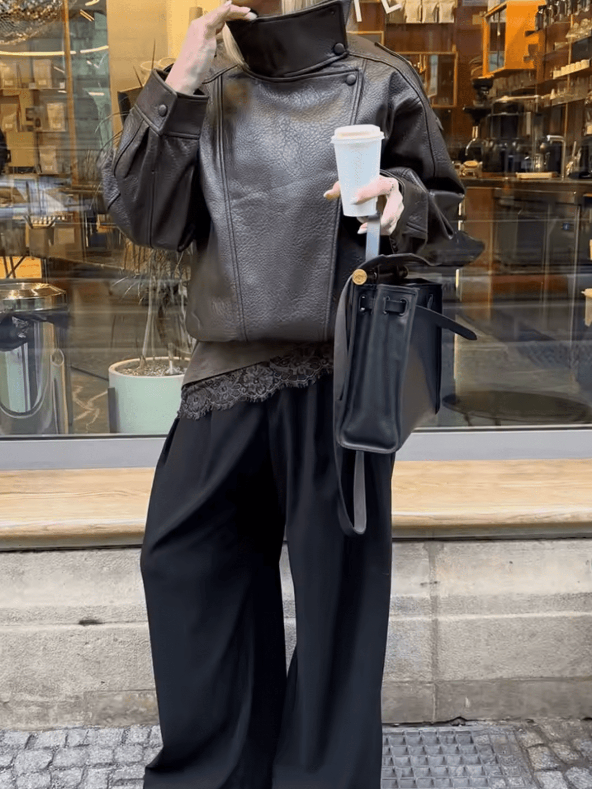 Asymmetrische Lederjacke Carla