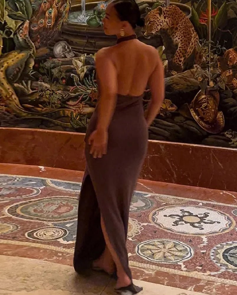 Carla Rückenfreies Neckholder-Maxikleid mit Bindebändern