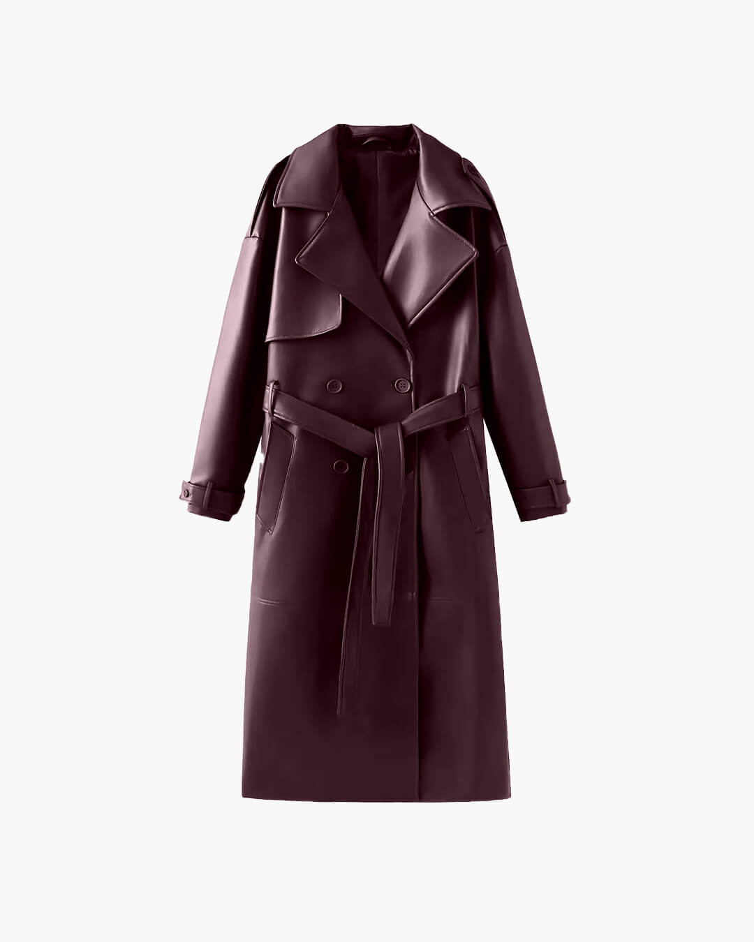 Cassy Maximaler Trenchcoat aus Kunstleder