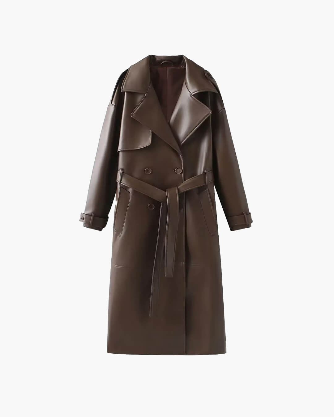 Cassy Maximaler Trenchcoat aus Kunstleder