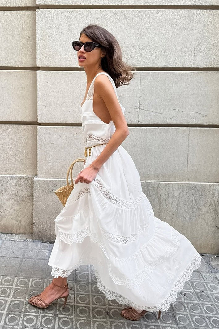 Celeste Boho-Maxikleid aus Spitze mit Patchwork und Volants