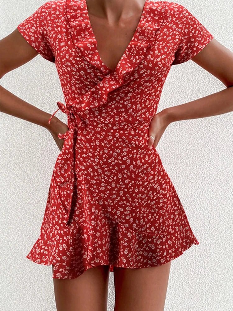 Celeste A-Linien-Minikleid mit Blumenmuster und V-Ausschnitt