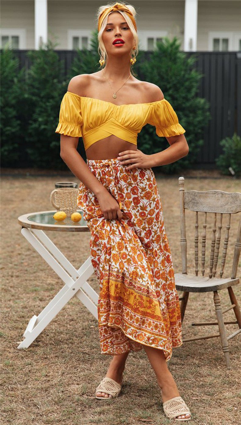 Celeste fließendes Crop-Top mit Puffärmeln