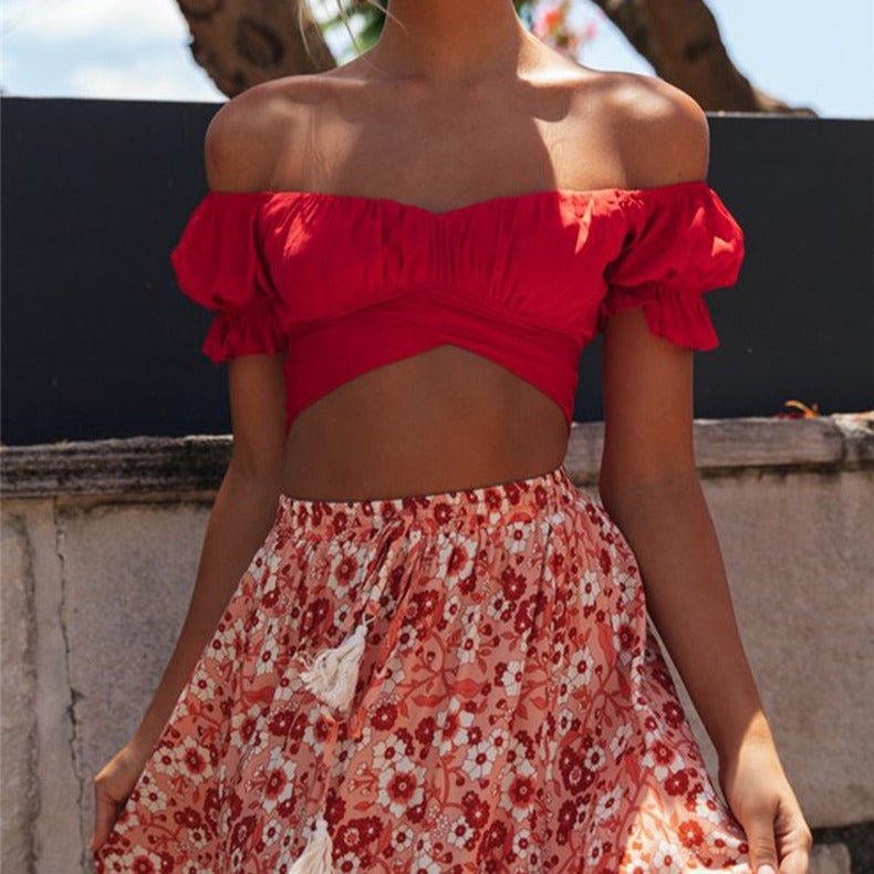 Celeste fließendes Crop-Top mit Puffärmeln
