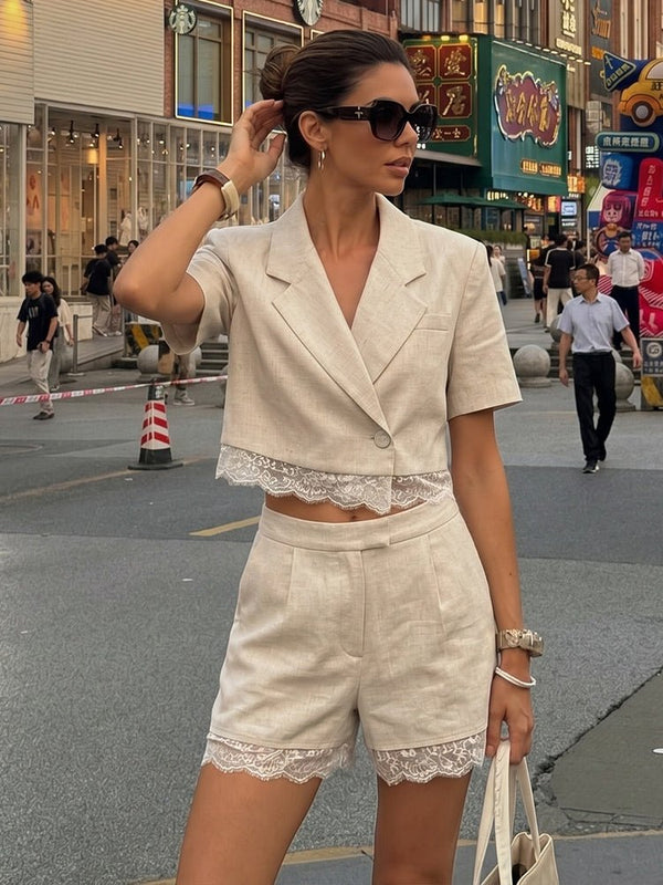 Celeste zweiteiliges Shorts-Set mit Spitzendetails