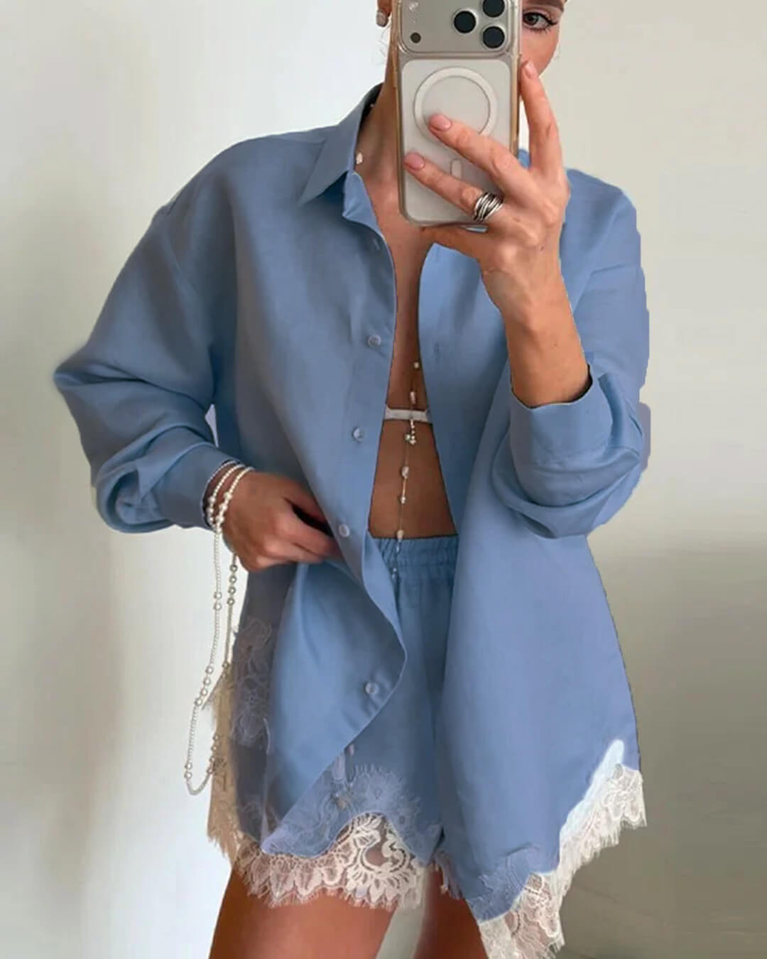 Celeste Strandshirt-Set mit Spitzen-Patchwork