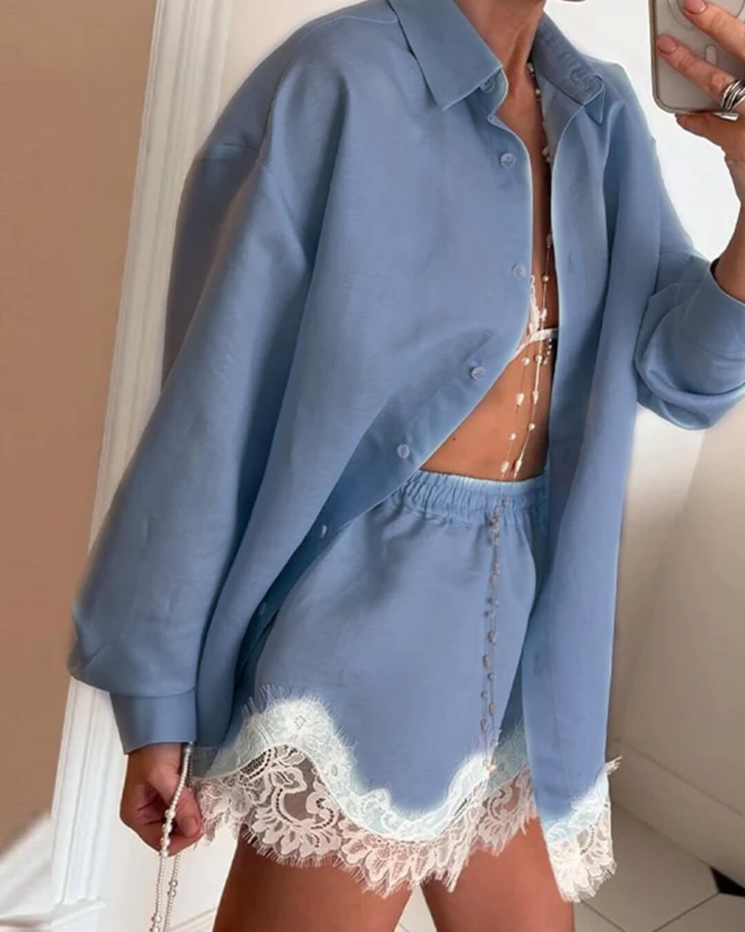 Celeste Strandshirt-Set mit Spitzen-Patchwork