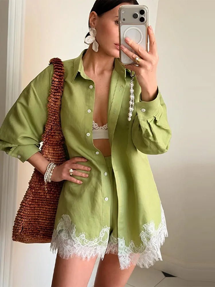 Celeste Strandshirt-Set mit Spitzen-Patchwork