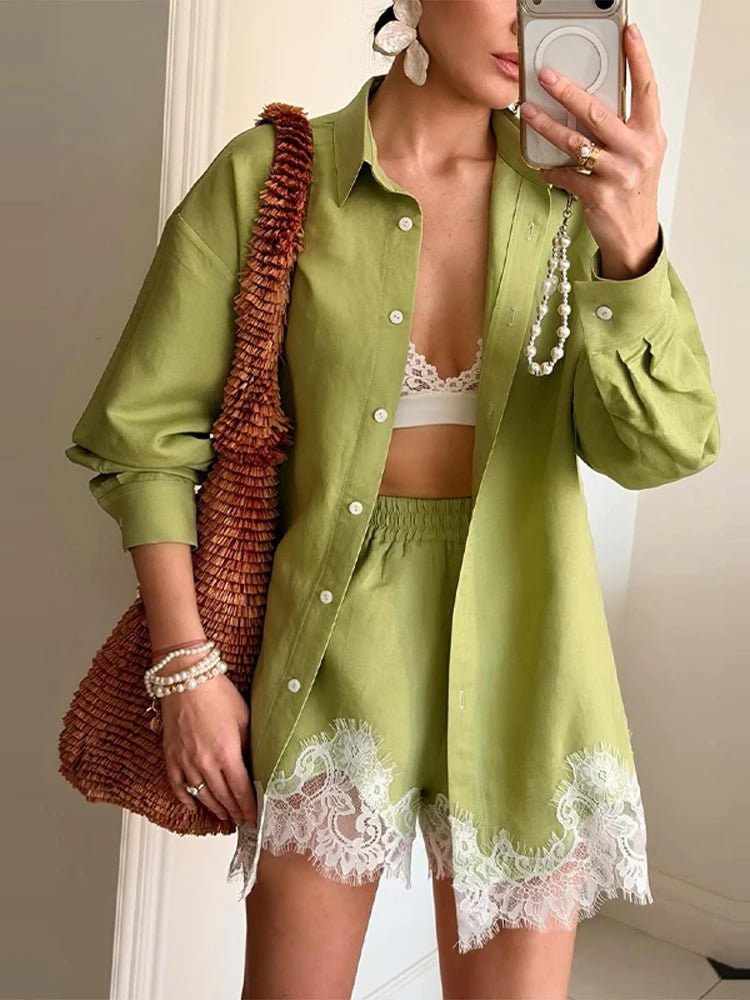 Celeste Strandshirt-Set mit Spitzen-Patchwork