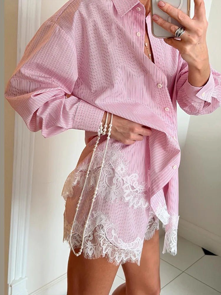 Celeste Strandshirt-Set mit Spitzen-Patchwork