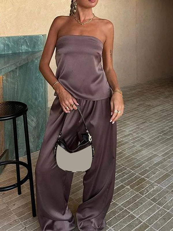 Satin-Set Chandra mit weitem Bein