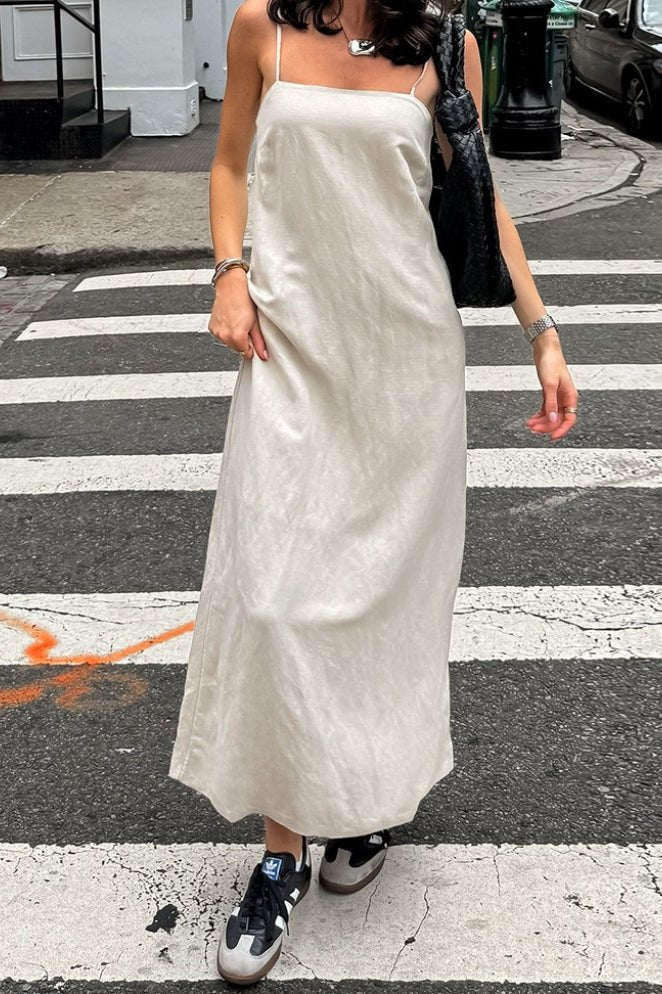 Charmaine locker sitzendes Maxikleid mit eckigem Ausschnitt