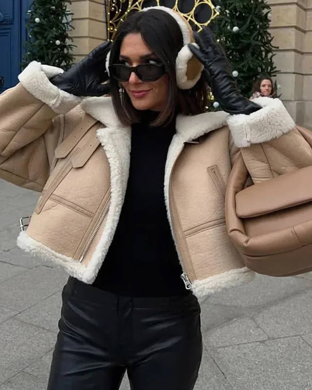 Cindy Jacke aus Velourslederimitat und Kunstpelz