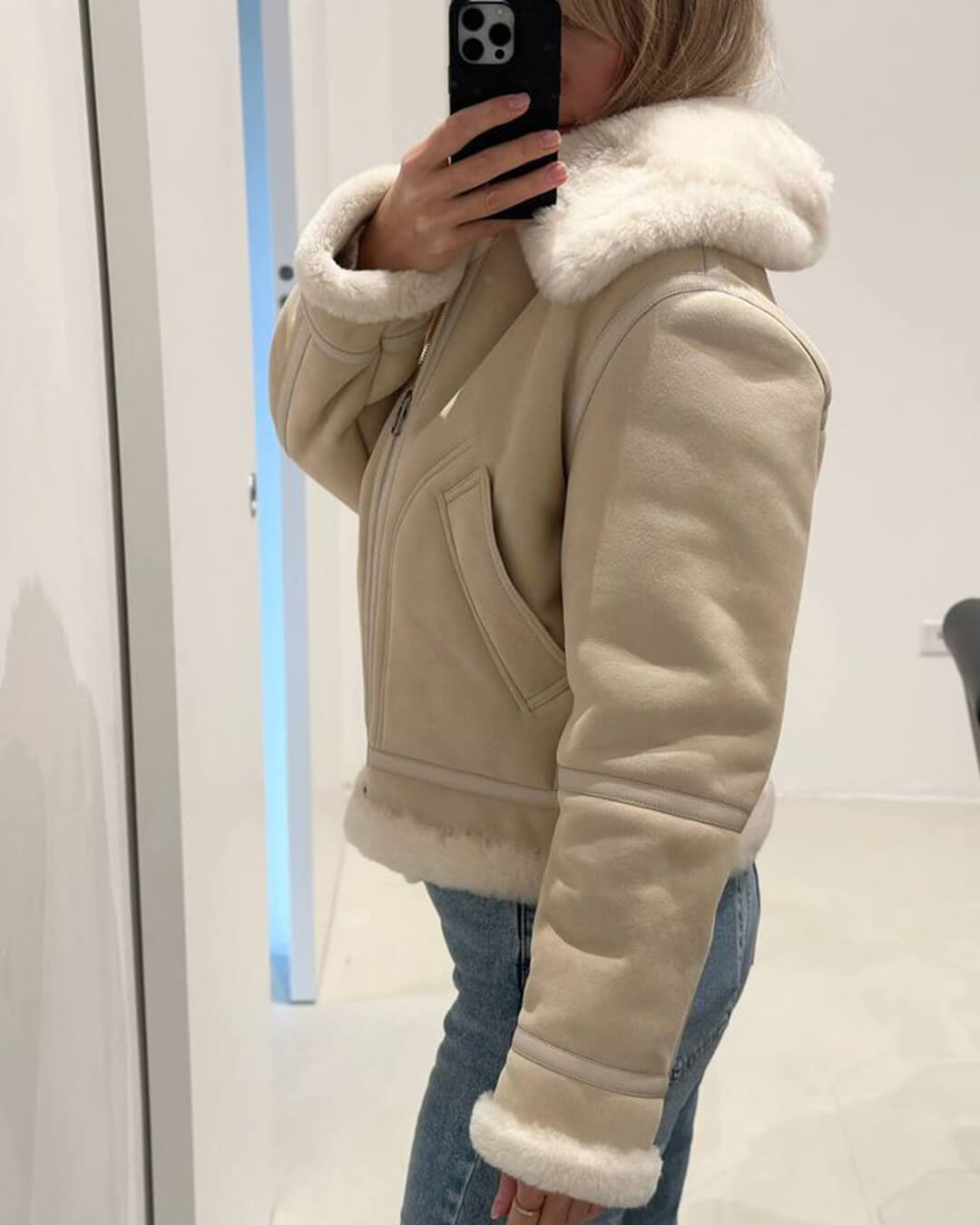 Cindy Jacke aus Velourslederimitat und Kunstpelz