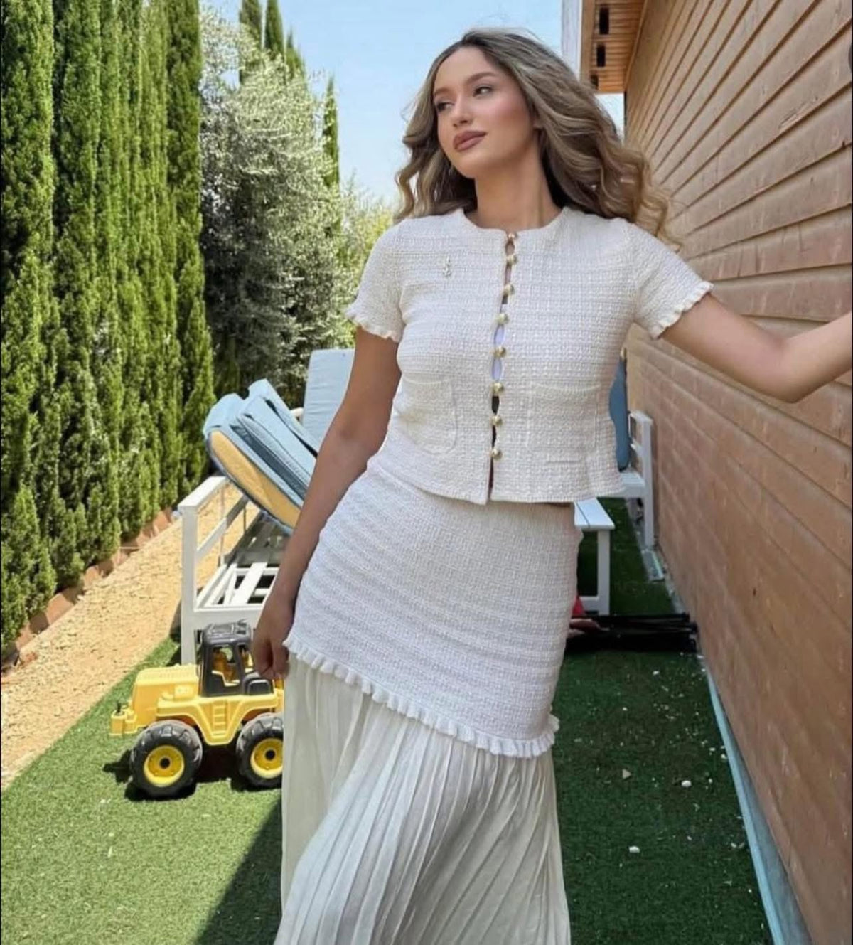 Claudia Set aus Stricktop und Plisseerock