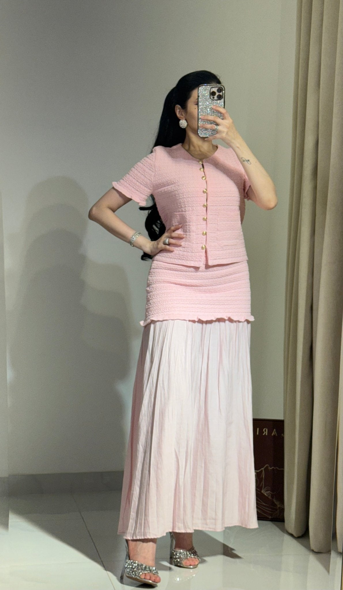 Claudia Set aus Stricktop und Plisseerock