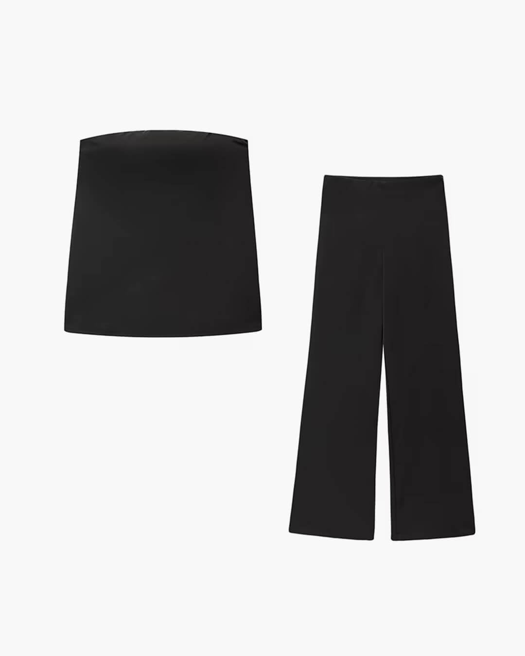 Claudine Satin-Hosenanzug mit Bandeau-Oberteil