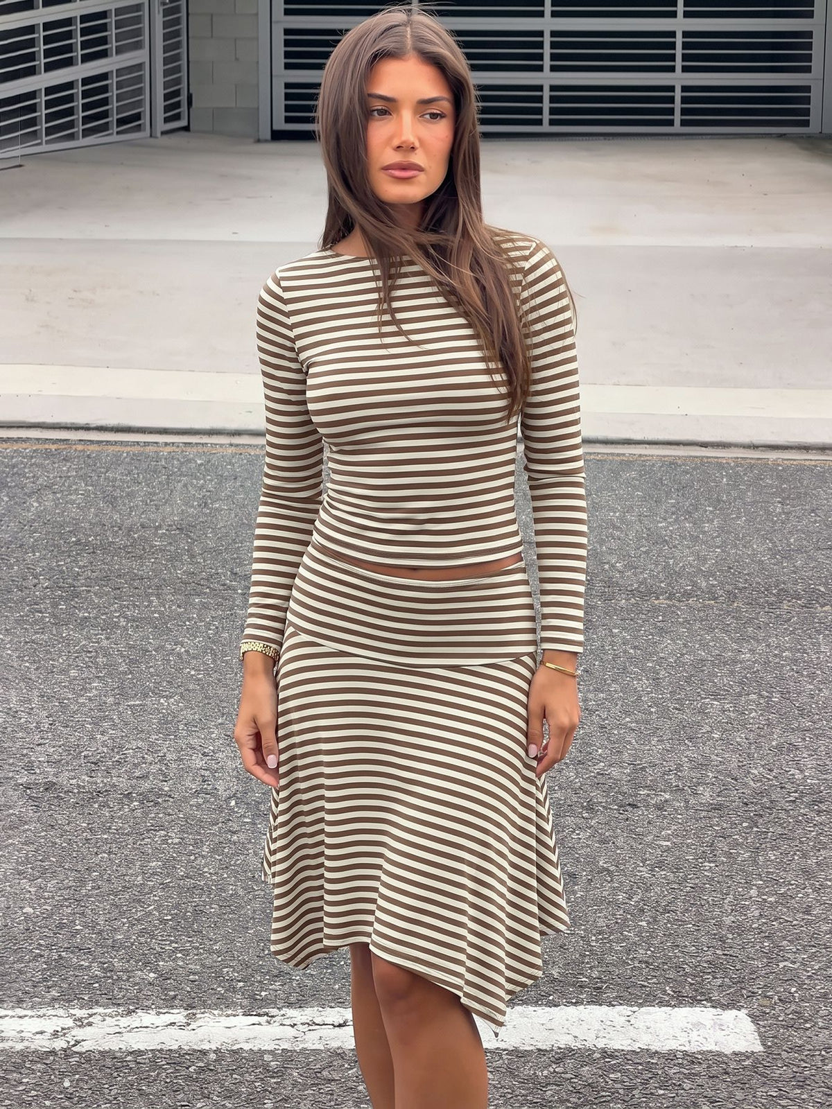 Lenna Gestreiftes Strickset mit Rock