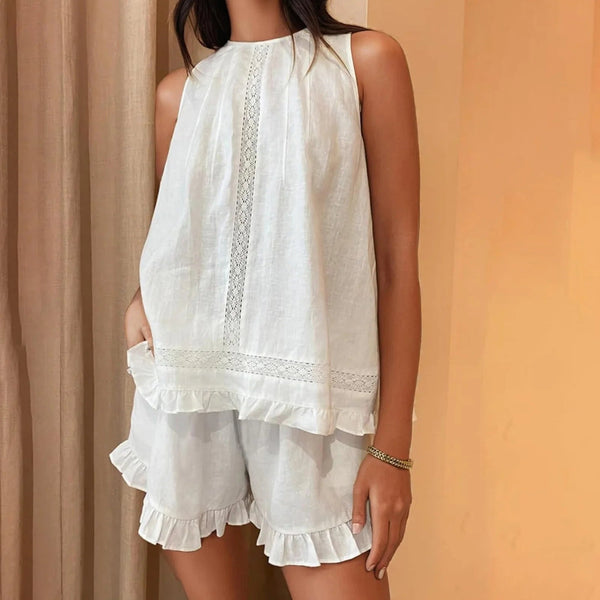 Dahlia ärmelloses Shorts-Set mit Rüschenbesatz