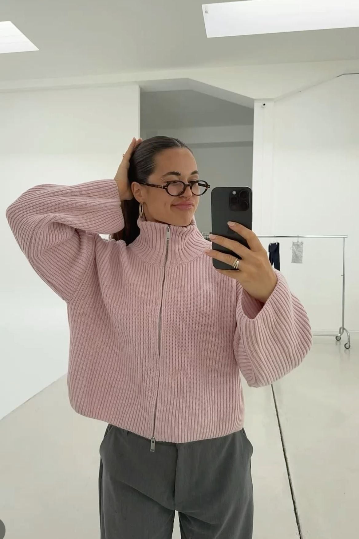 Daniela Oversize-Strickpullover mit Rippstrick und Reißverschluss