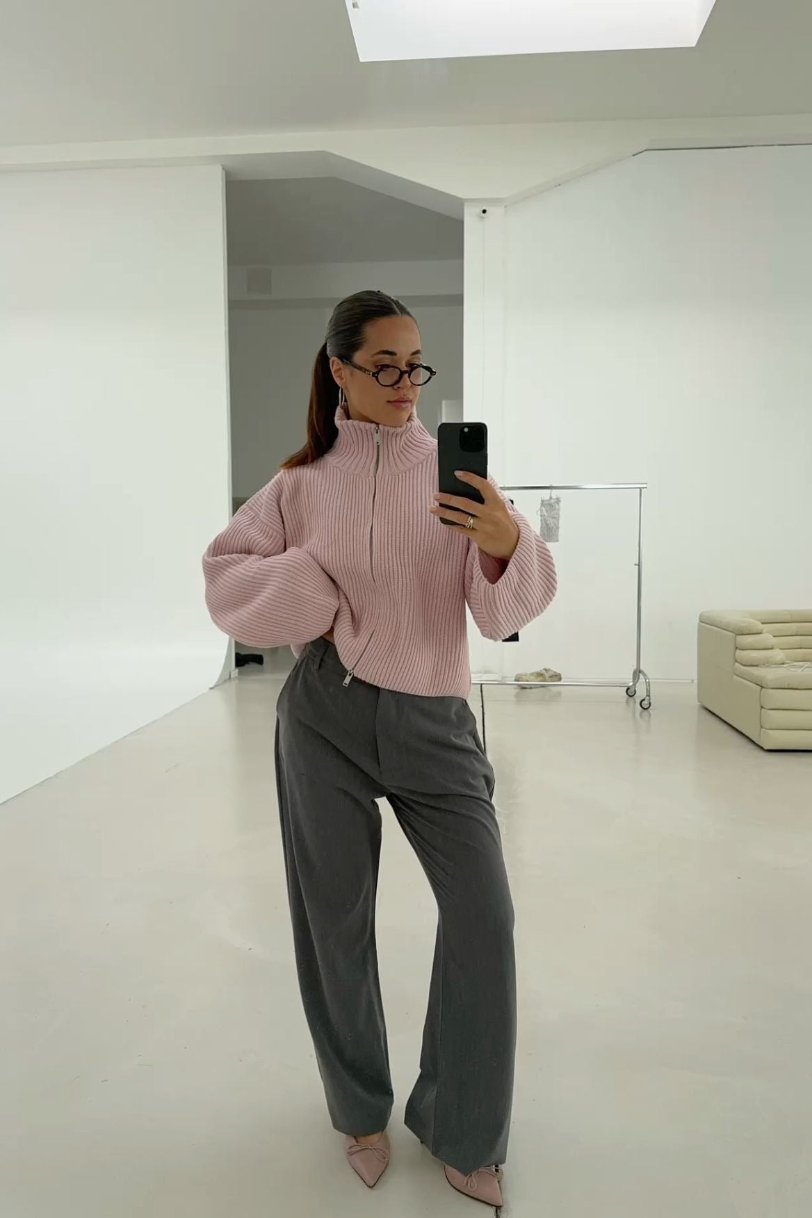 Daniela Oversize-Strickpullover mit Rippstrick und Reißverschluss