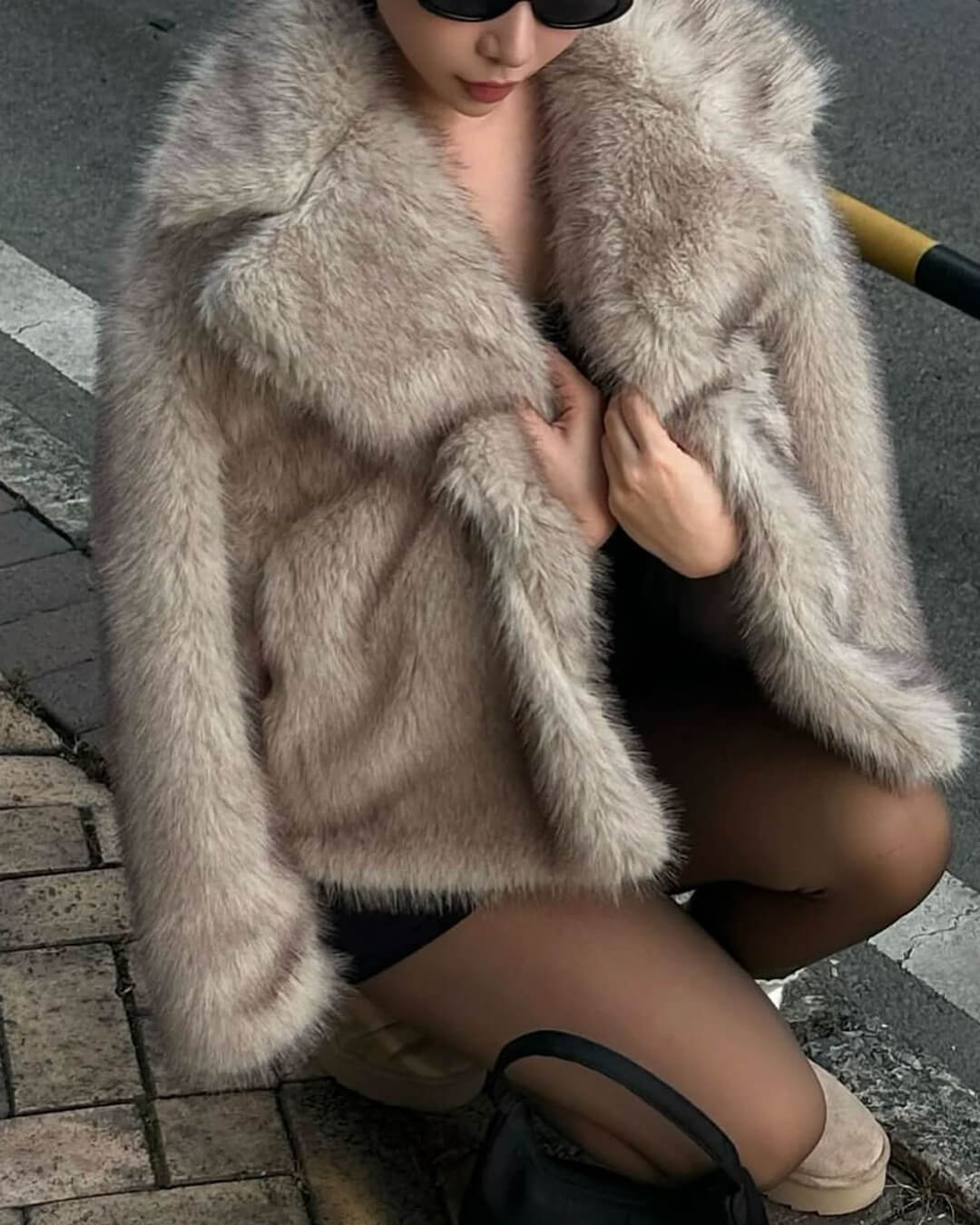 Darcy flauschige Jacke in mittlerer Länge