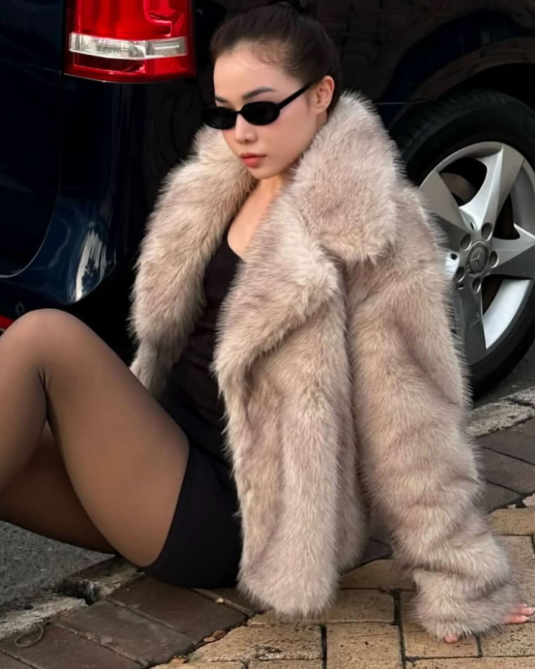 Darcy flauschige Jacke in mittlerer Länge
