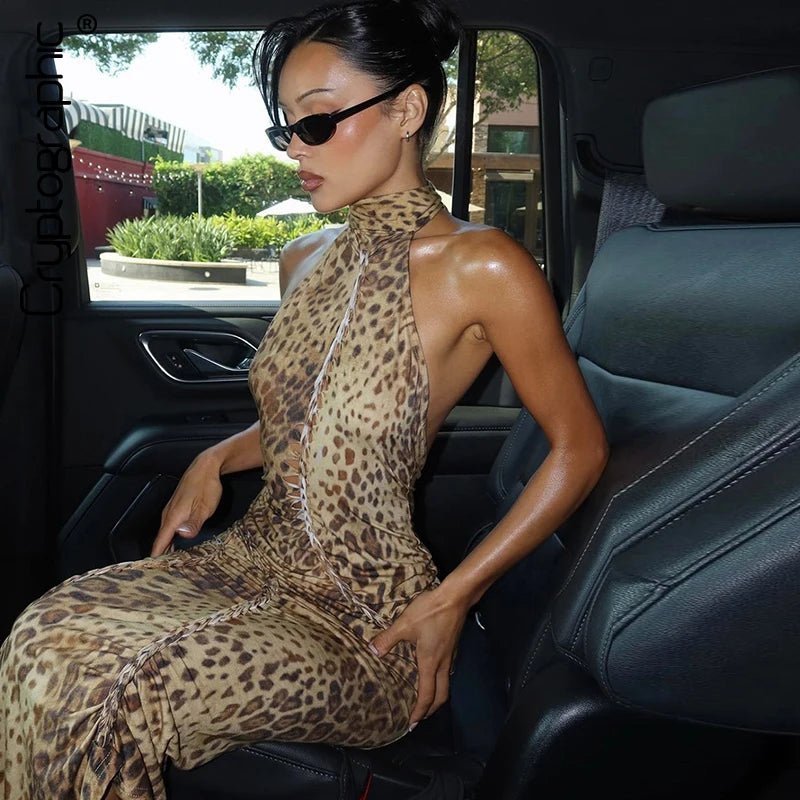 Denise Leopard Halter Maxi Dress