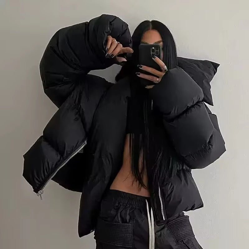 Donna Steppjacke mit Funnel-Neck-Kragen