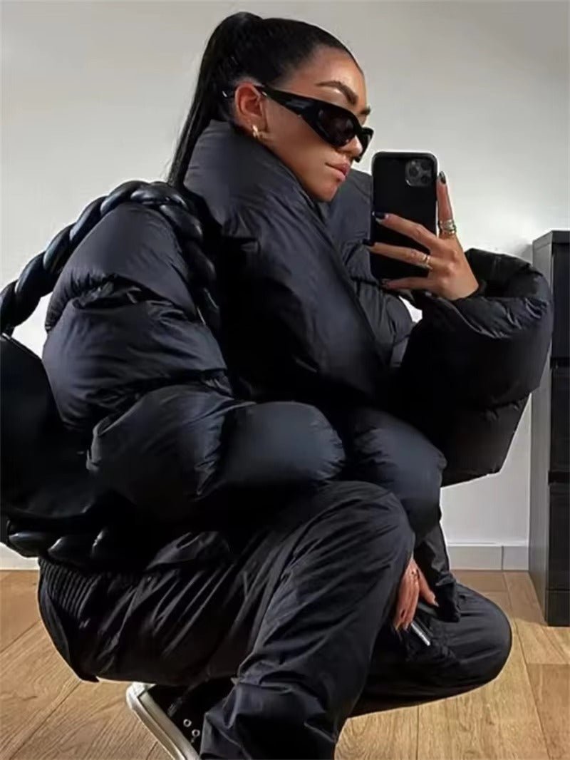 Donna Steppjacke mit Funnel-Neck-Kragen