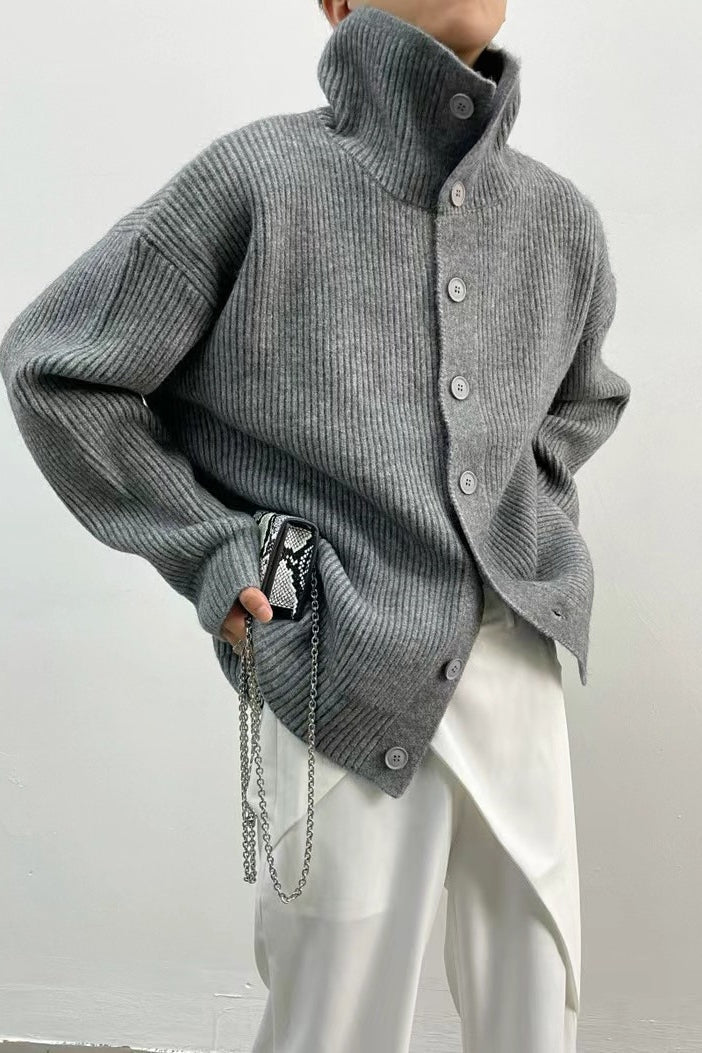 Donna gerippte Strickjacke mit Trichterkragen