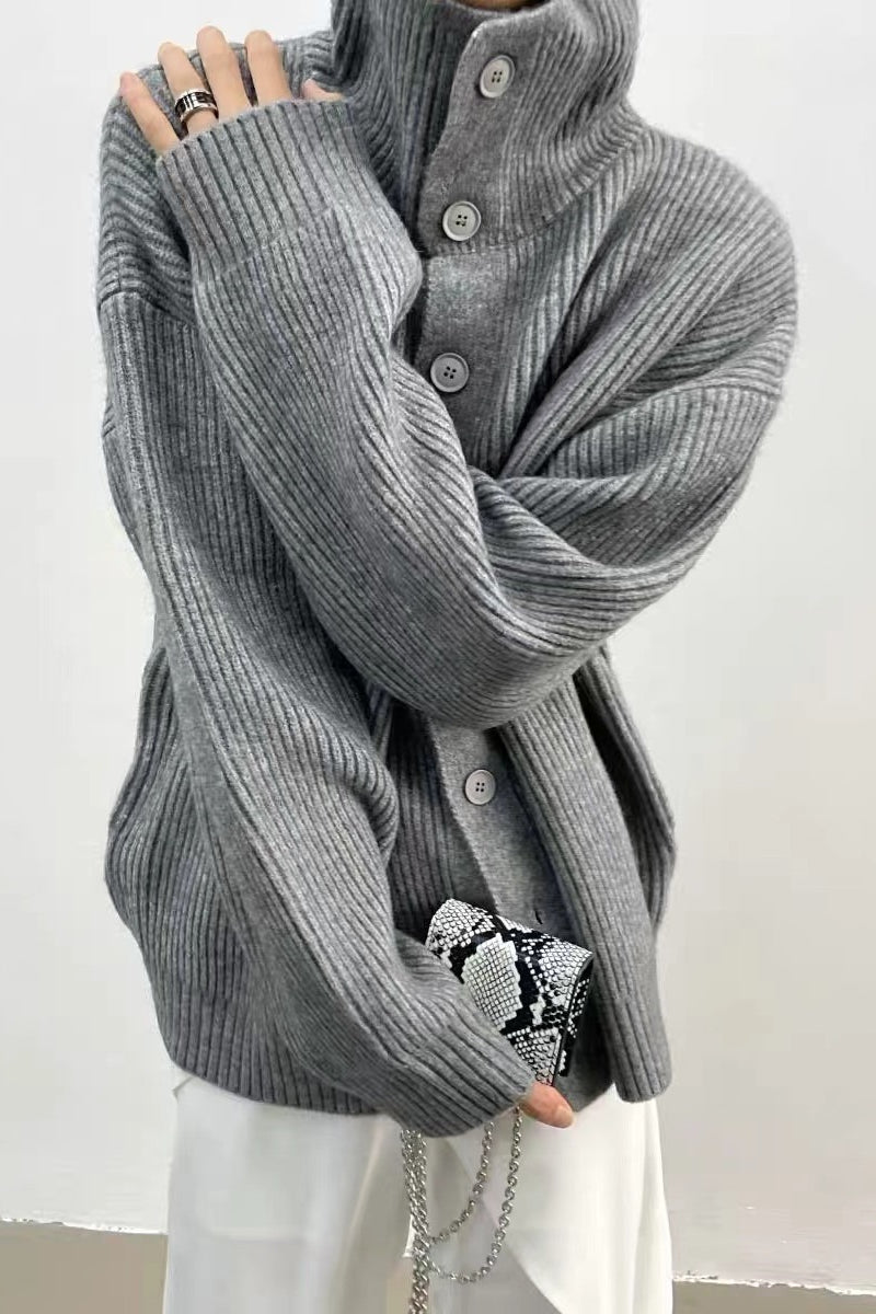 Donna gerippte Strickjacke mit Trichterkragen